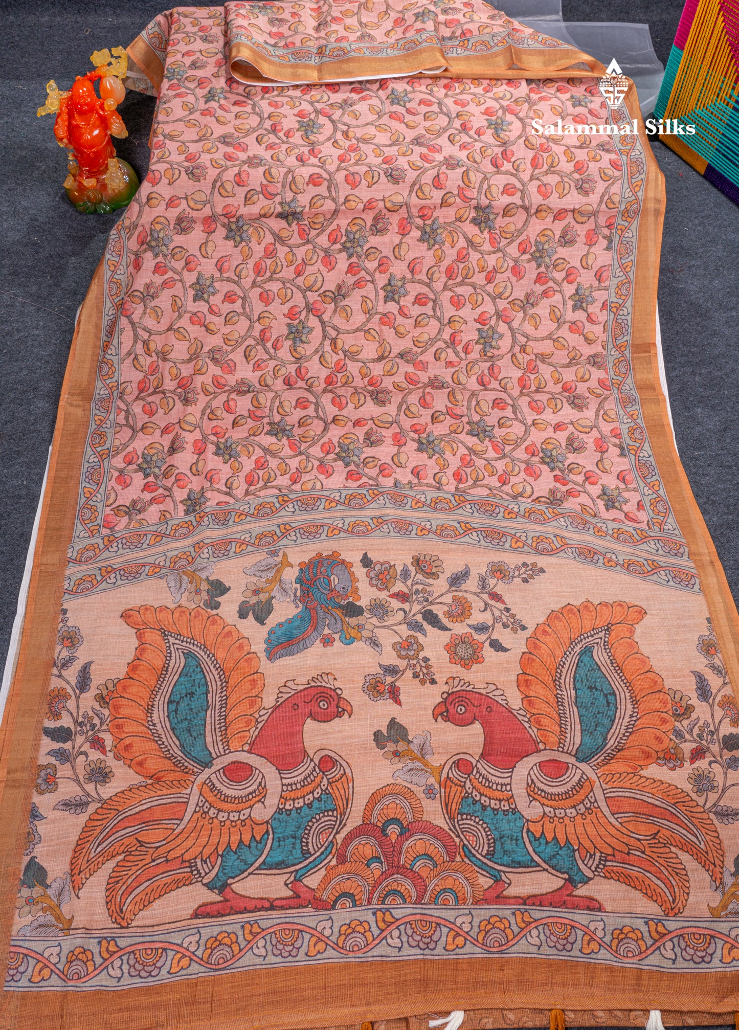 Beautiful Grey Fancy Kota Mix Tissue Saree With Contrast Elaichi Green Blouse