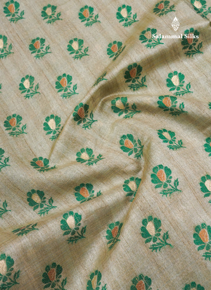 Light Chocolate Colour Semi Tussar Saree With Contrast Yellow Border