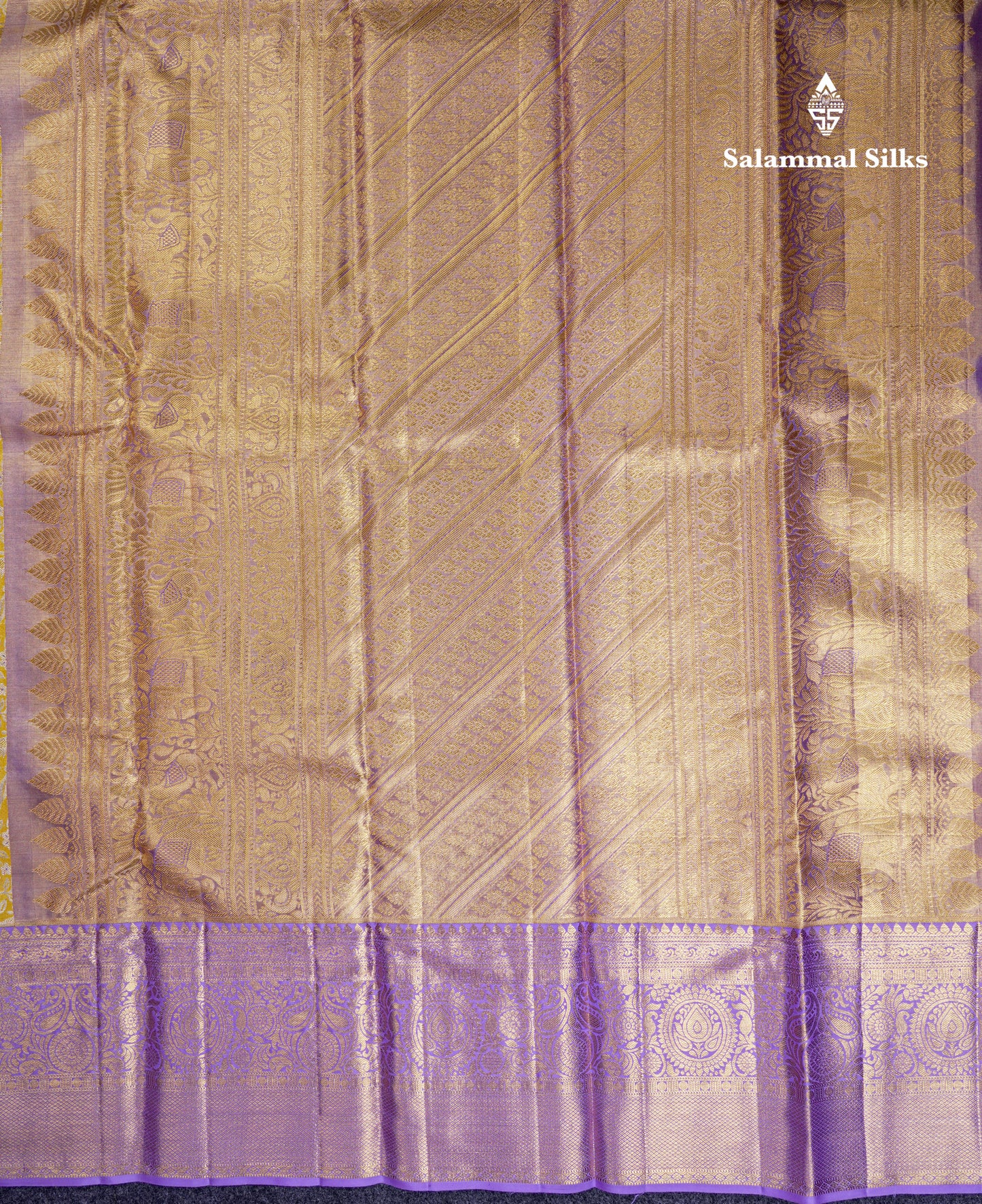 Beautiful Gold Tissue Bridal Pure Kanjivaram Silk Saree With Contrast Lavender Traditional Border