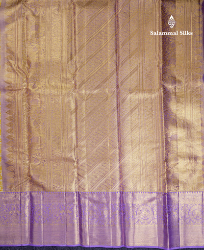 Beautiful Gold Tissue Bridal Pure Kanjivaram Silk Saree With Contrast Lavender Traditional Border