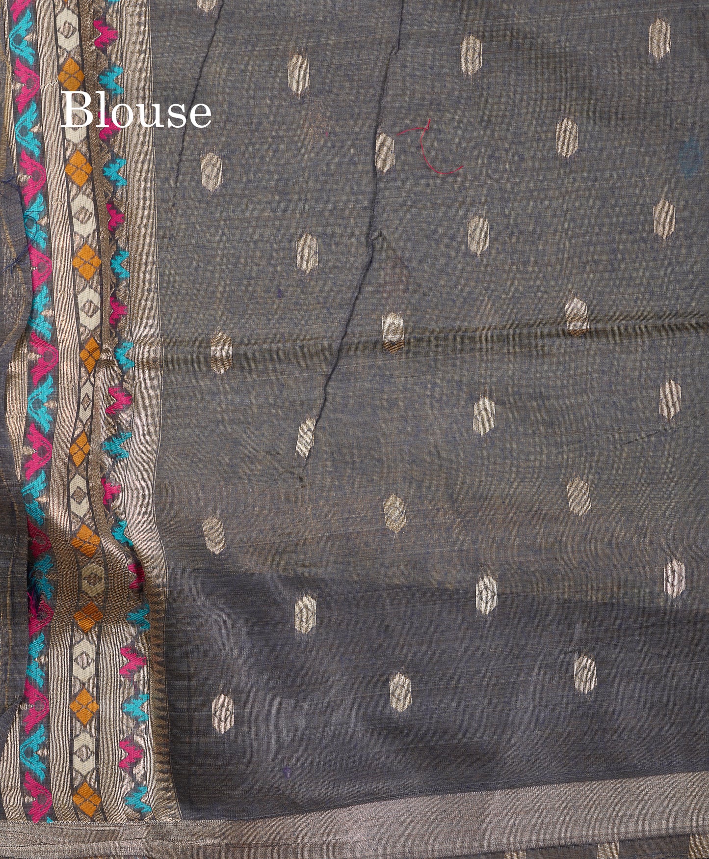Beautiful Light Green Thread Work Butta Muga Cotton Saree With Contrast Grey Blouse