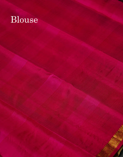 Beautiful Paalum Pazham Checks Pure Kanjivaram Silk Saree With Traditional Small Border