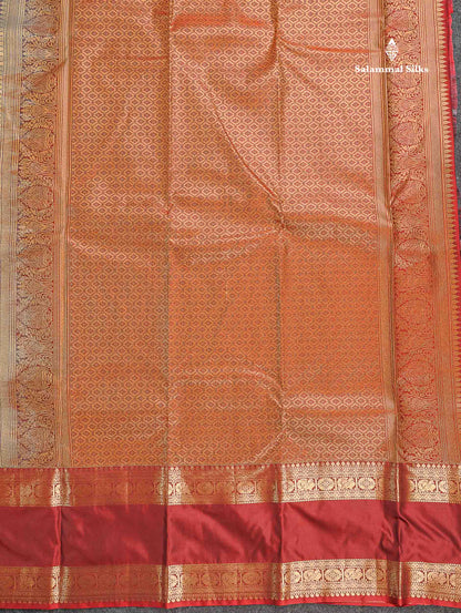Semi Silk Saree - Light Chocolate Brown Colour Body Small Checks With Butta & Deep Wine Traditional Gap Border