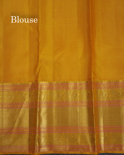 Korvai Beautiful White Pure Kanjivaram Silk Saree with Contrast Mustard Yellow Traditional Evening Morning Border