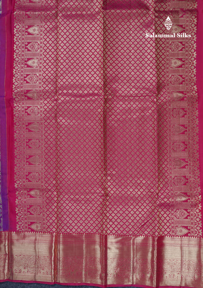 Violet Meenakari Work Bridal Pure Kanjivaram Silk Saree With Magenta Pink Border