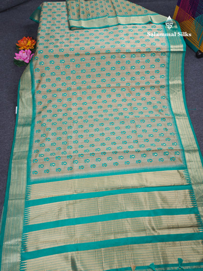 Light Sandal Semi Tussar Saree With Contrast Parrot Green Border