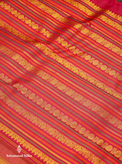 Korvai Beautiful Bornze Pure Kanjivaram Silk Saree With Contrast Pink Traditional Border