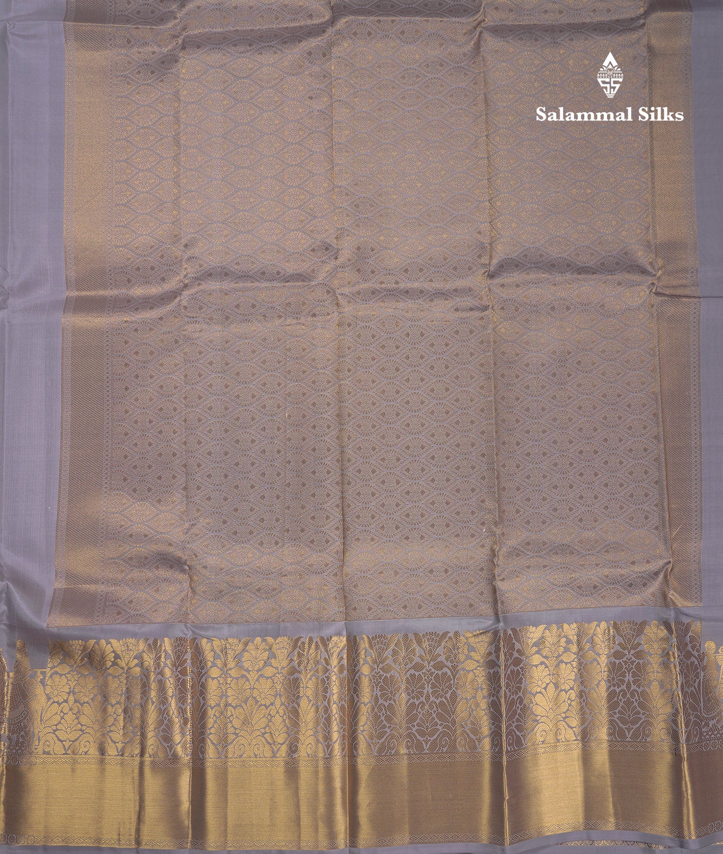 Beautiful Light Grey Plain Pure Kanjivaram Silk Saree With Traditional Pallaku Border