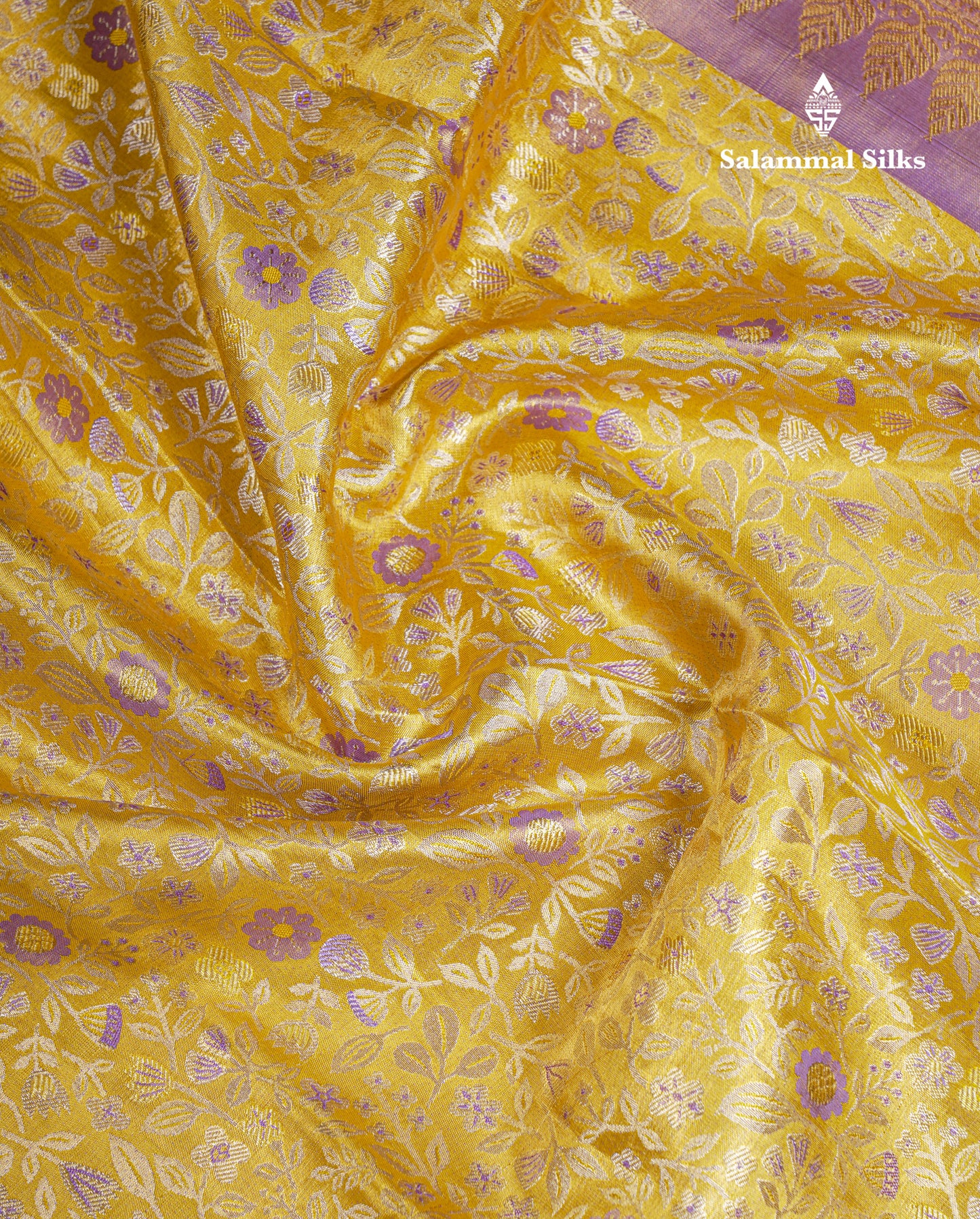 Beautiful Gold Tissue Bridal Pure Kanjivaram Silk Saree With Contrast Lavender Traditional Border