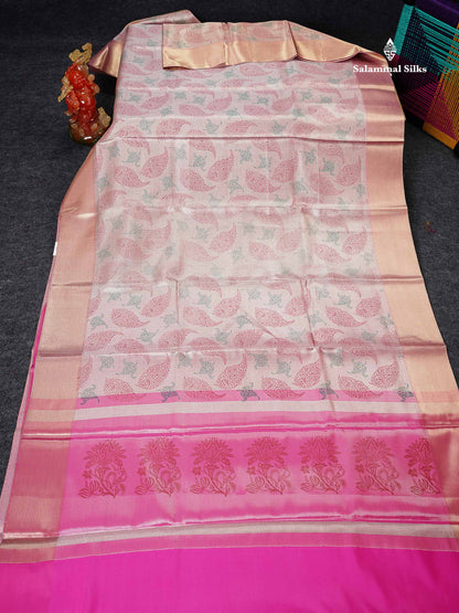 Tissue Saree - Baby Pink Printed Jyothika Celebrity Saree Along With Contrast Pink Blouse