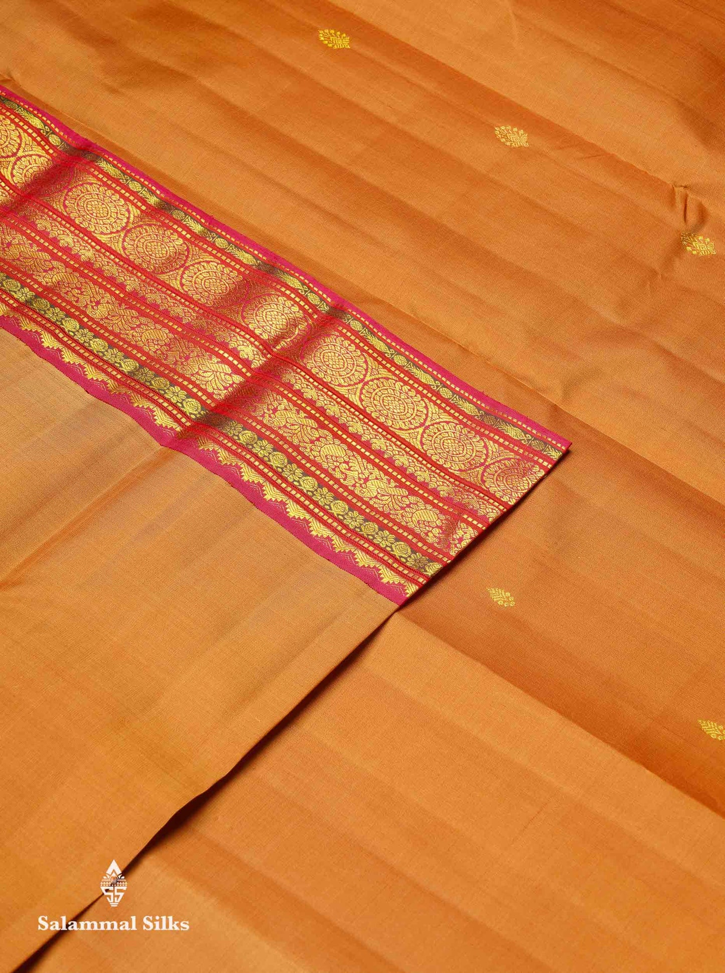 Korvai Beautiful Bornze Pure Kanjivaram Silk Saree With Contrast Pink Traditional Border