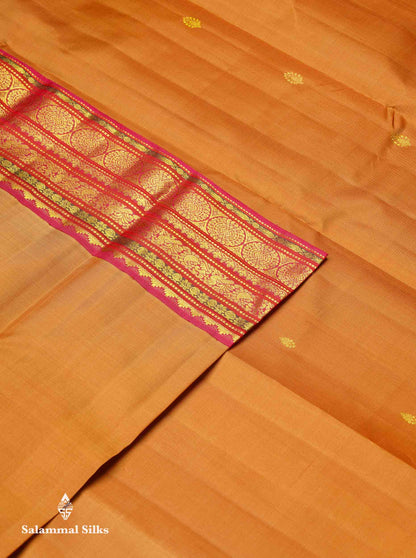 Korvai Beautiful Bornze Pure Kanjivaram Silk Saree With Contrast Pink Traditional Border