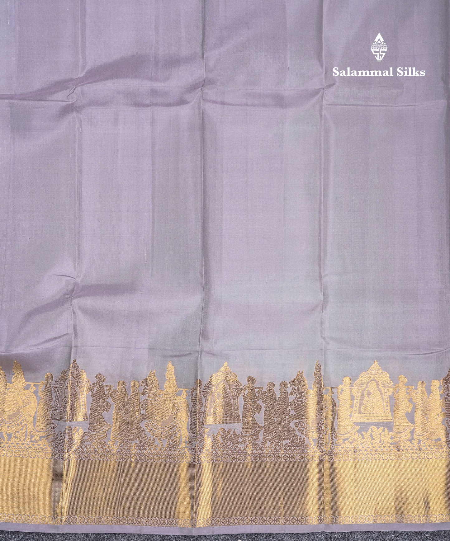 Beautiful Light Grey Plain Pure Kanjivaram Silk Saree With Traditional Pallaku Border