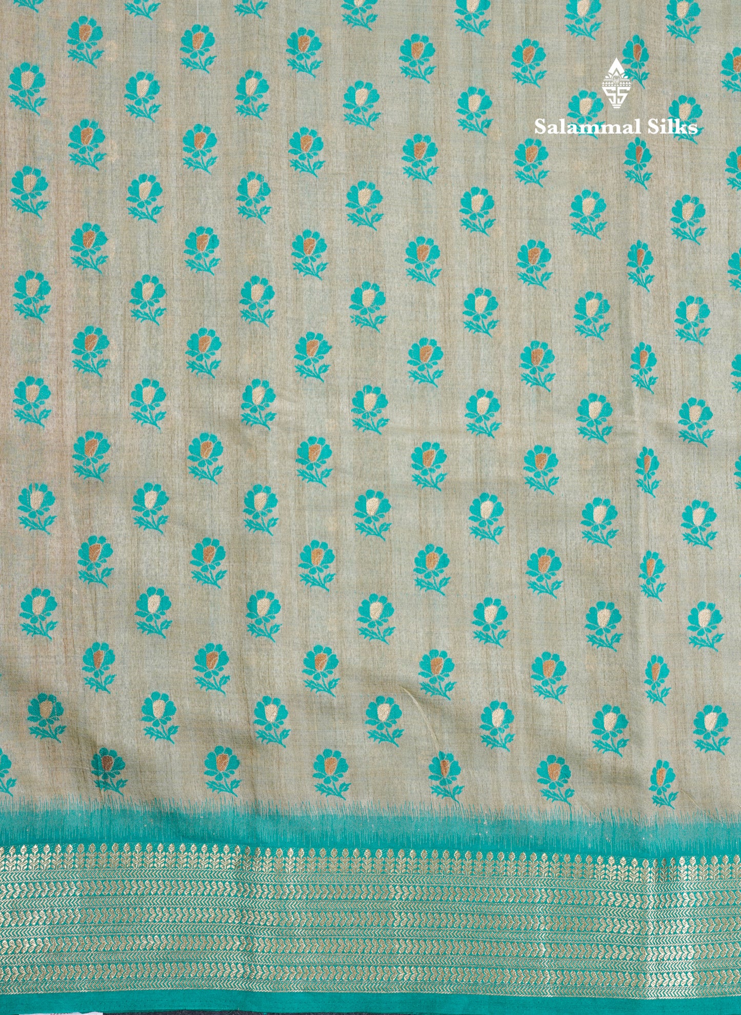 Light Sandal Semi Tussar Saree With Contrast Parrot Green Border