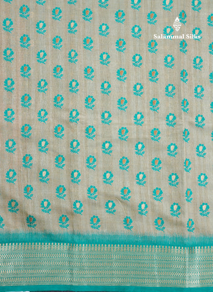 Light Sandal Semi Tussar Saree With Contrast Parrot Green Border