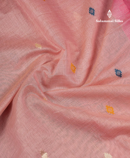 Beautiful Light Green Thread Work Butta Muga Cotton Saree With Contrast Grey Blouse