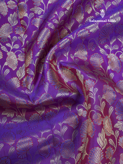 Violet Meenakari Work Bridal Pure Kanjivaram Silk Saree With Magenta Pink Border