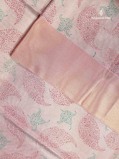 Tissue Saree - Baby Pink Printed Jyothika Celebrity Saree Along With Contrast Pink Blouse