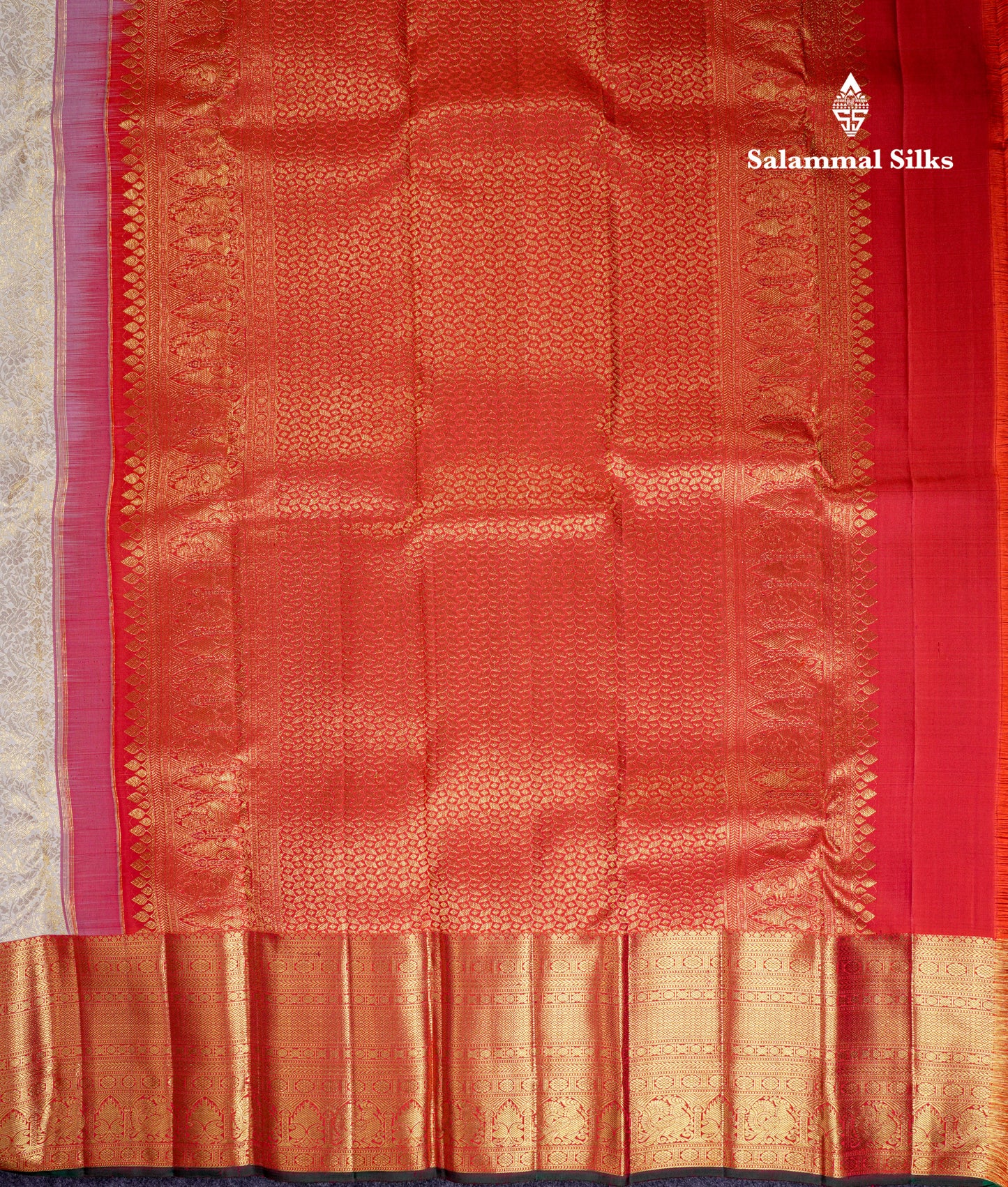 Beautiful Half White Bridal 2G Pure Kanjivaram Silk Saree With Contrast Red Traditional Evening Morning Border