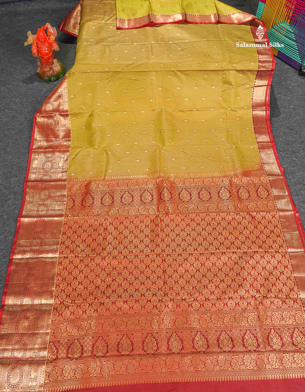 Semi Silk Saree - Green Colour Body Small Checks With Butta & Contrast Maroon Border