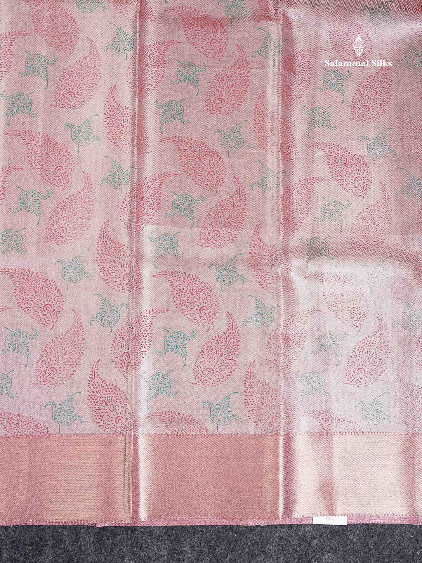 Tissue Saree - Baby Pink Printed Jyothika Celebrity Saree Along With Contrast Pink Blouse