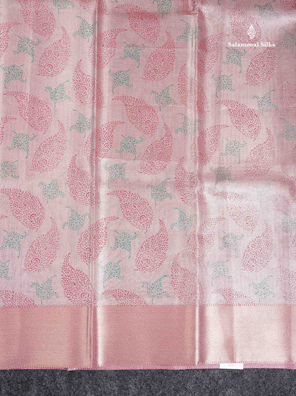 Tissue Saree - Baby Pink Printed Jyothika Celebrity Saree Along With Contrast Pink Blouse