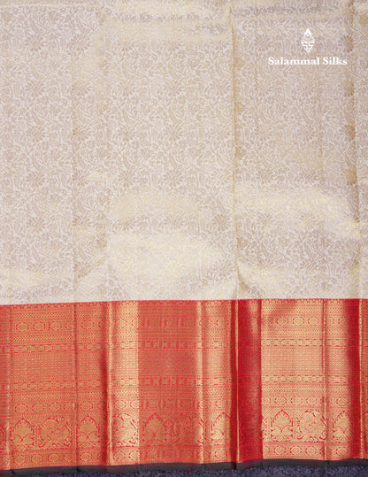 Beautiful Half White Bridal 2G Pure Kanjivaram Silk Saree With Contrast Red Traditional Evening Morning Border
