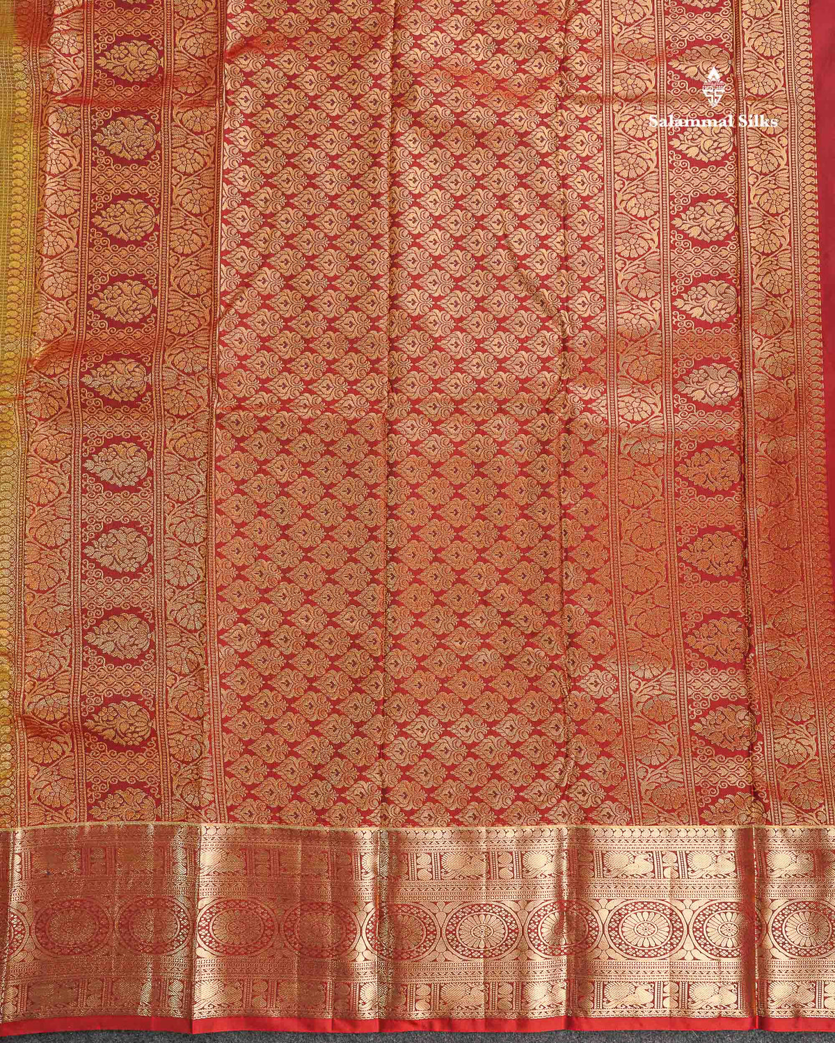 Semi Silk Saree - Green Colour Body Small Checks With Butta & Contrast Maroon Border