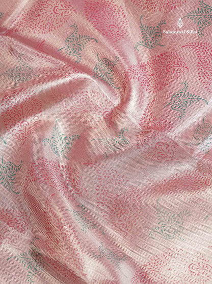 Tissue Saree - Baby Pink Printed Jyothika Celebrity Saree Along With Contrast Pink Blouse