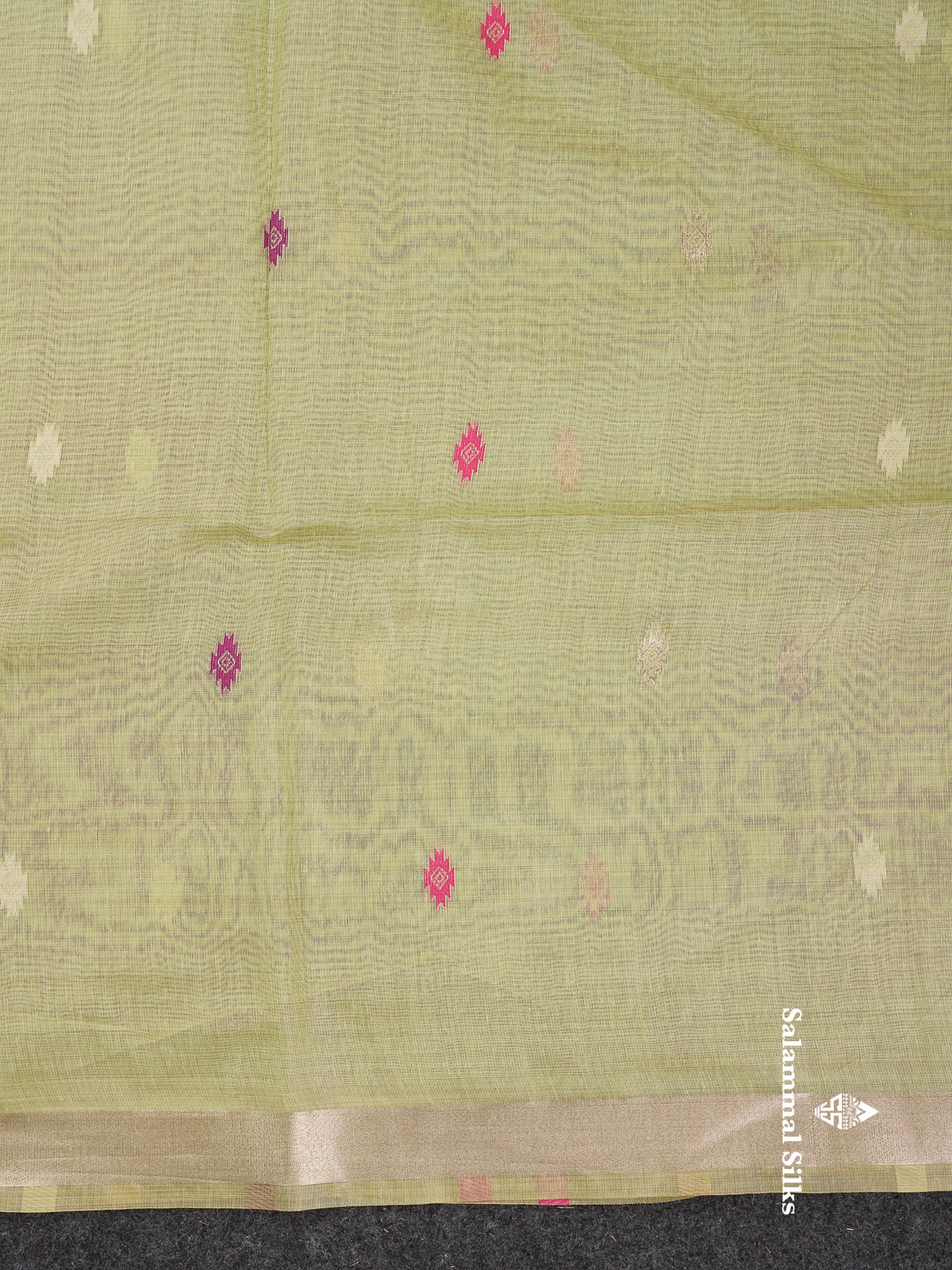 Beautiful Light Green Thread Work Butta Muga Cotton Saree With Contrast Grey Blouse