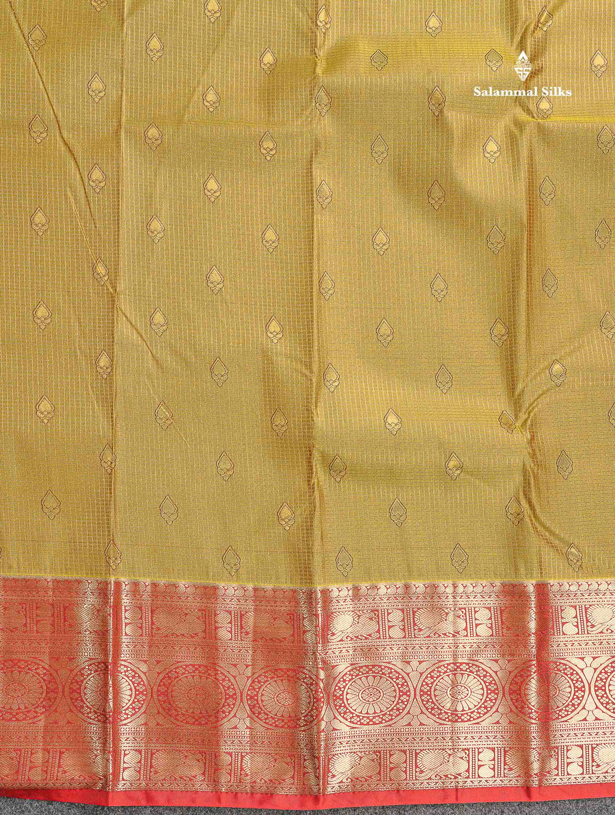 Semi Silk Saree - Green Colour Body Small Checks With Butta & Contrast Maroon Border