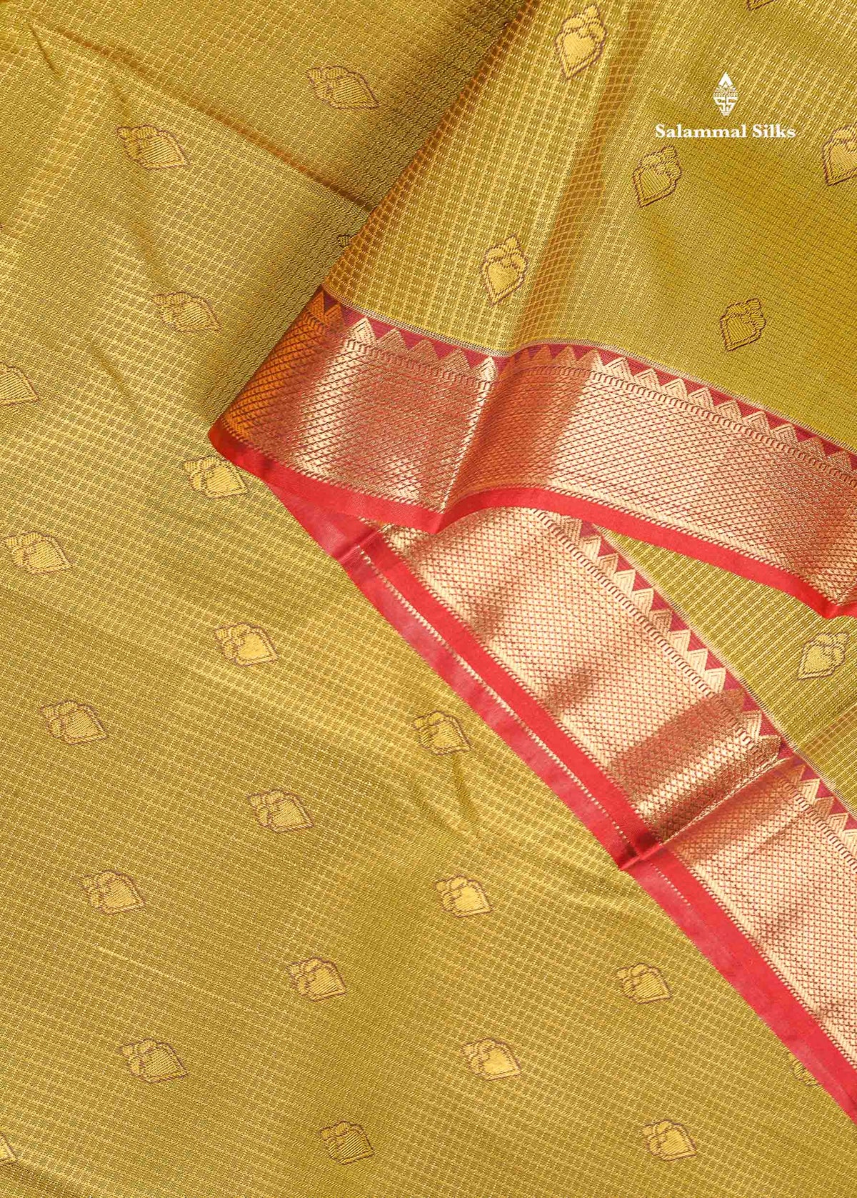 Semi Silk Saree - Green Colour Body Small Checks With Butta & Contrast Maroon Border