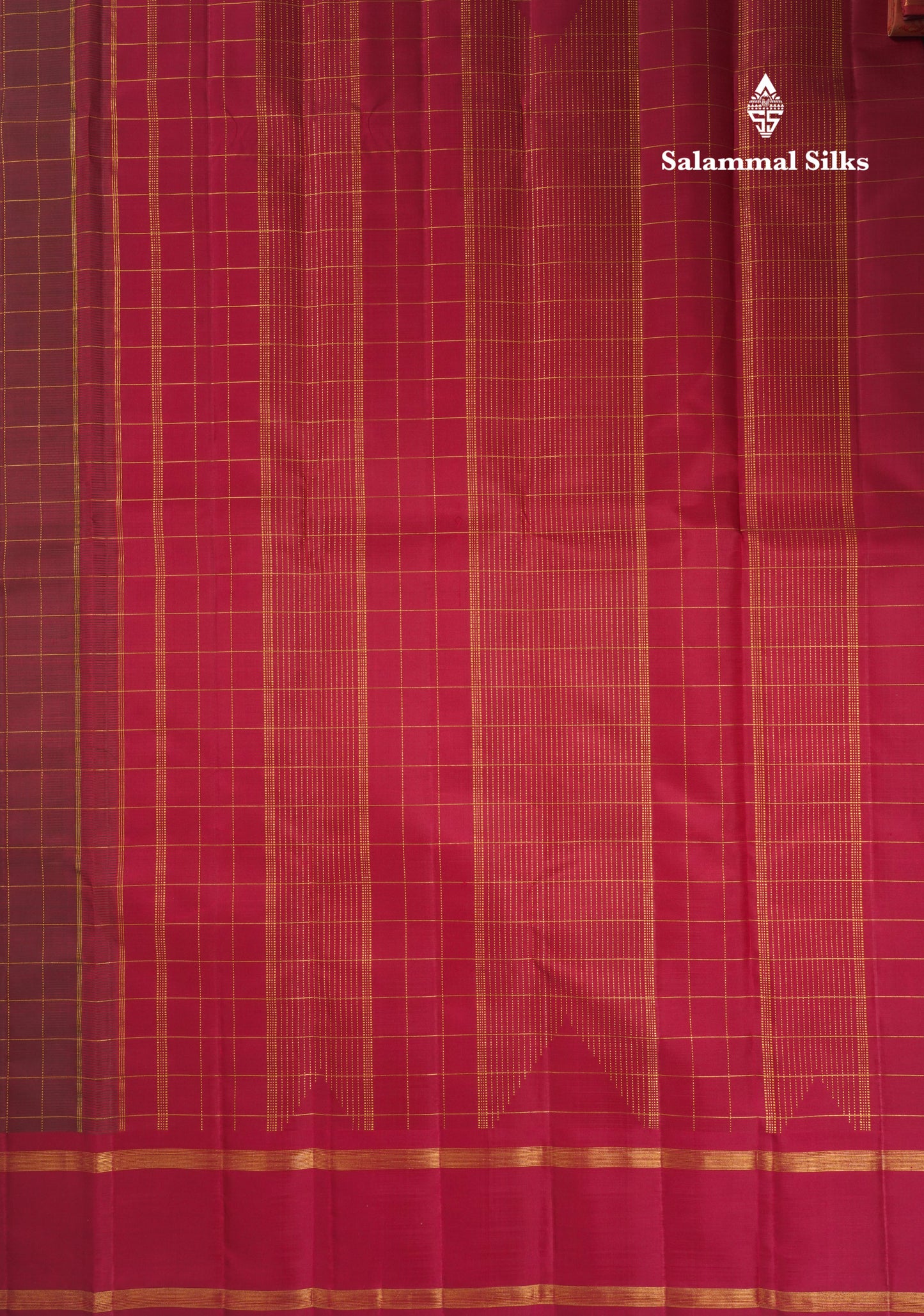 Dual Tone Maroon Checks Pure Kanjivaram Silk Saree With Contrast Pink Gap Border
