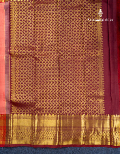 Onion Pink Pure Kanjivaram Silk Saree With Contrast Maroon Long Traditional Border