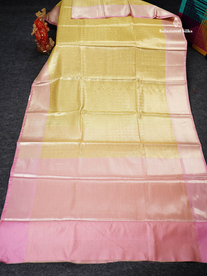 Tissue Saree - Celebrity Light Gold With Baby Pink Grand Blouse