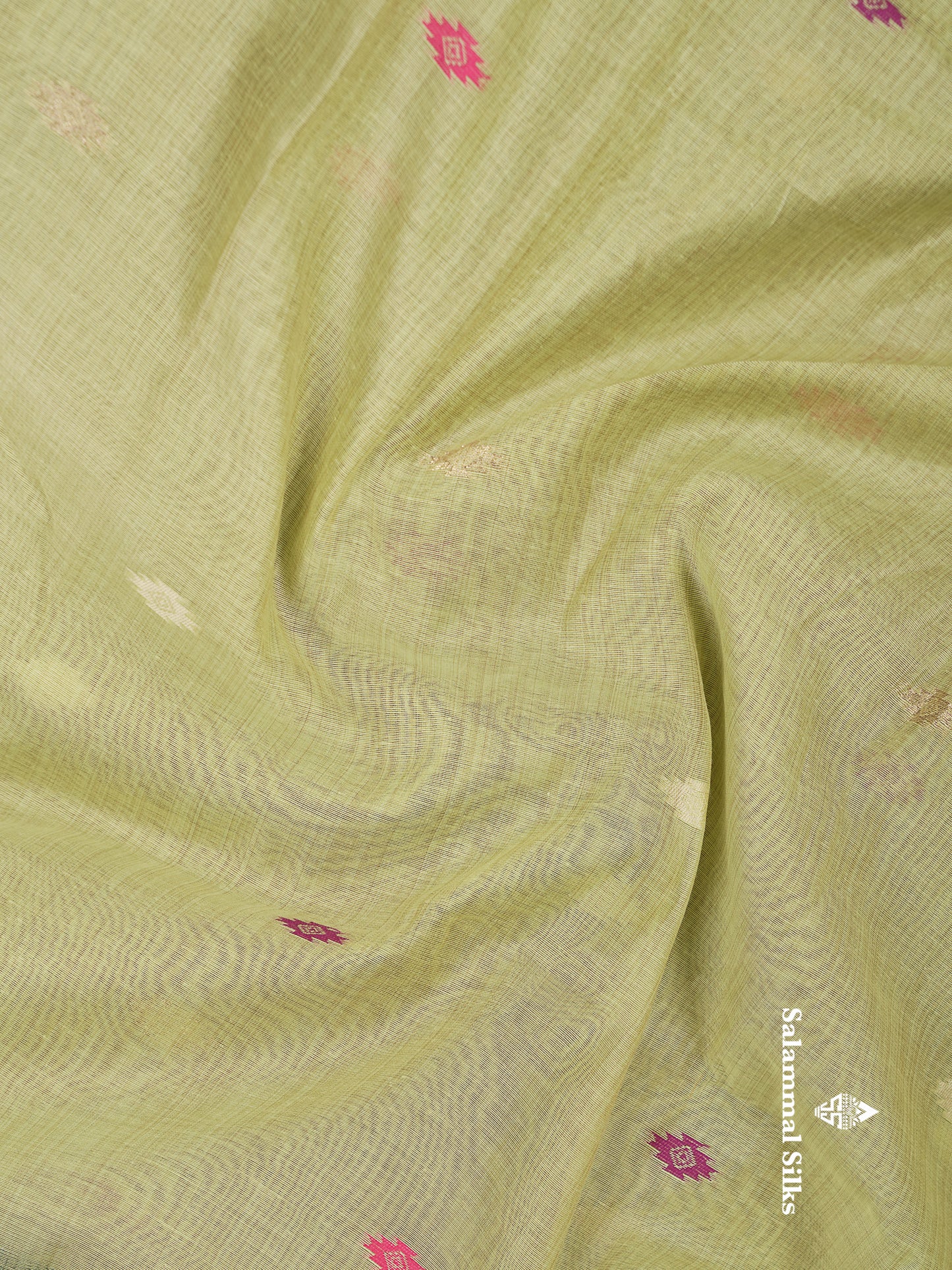 Beautiful Light Green Thread Work Butta Muga Cotton Saree With Contrast Grey Blouse