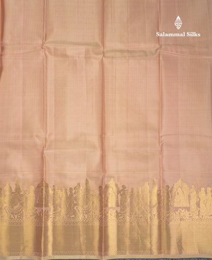 Beautiful Light Grey Plain Pure Kanjivaram Silk Saree With Traditional Pallaku Border