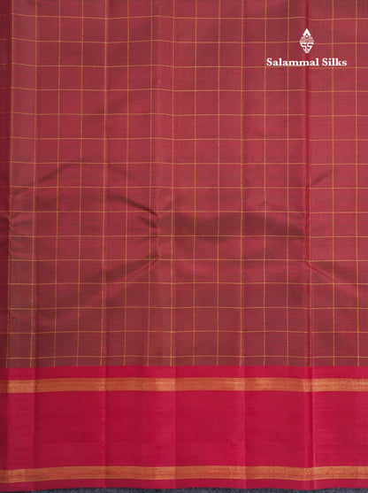 Dual Tone Maroon Checks Pure Kanjivaram Silk Saree With Contrast Pink Gap Border