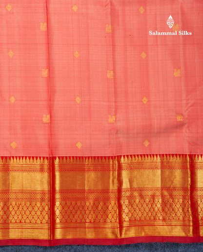 Onion Pink Pure Kanjivaram Silk Saree With Contrast Maroon Long Traditional Border
