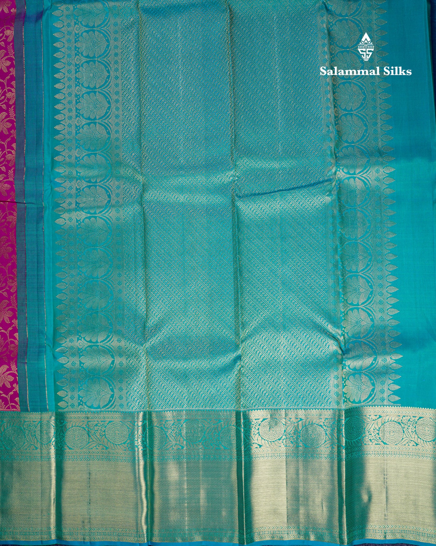 Beautiful Magenta Pink Bridal Pure Kanjivaram Silk Saree With Contrast Sapphire Blue Traditional Evening Morning Border