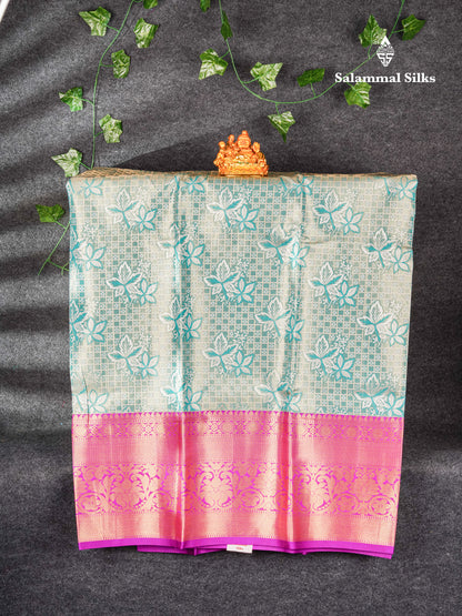 Semi Silk Pattu Pavadai ( Light Green Tissue ) With Violet Blouse  44"