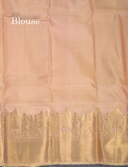 Beautiful Light Grey Plain Pure Kanjivaram Silk Saree With Traditional Pallaku Border