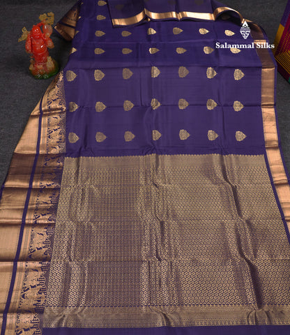 Beautiful Navy Blue Pure Kanjivaram Silk Saree With Traditional Evening Morning Pallaku Border