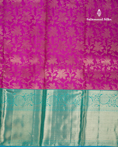 Beautiful Magenta Pink Bridal Pure Kanjivaram Silk Saree With Contrast Sapphire Blue Traditional Evening Morning Border