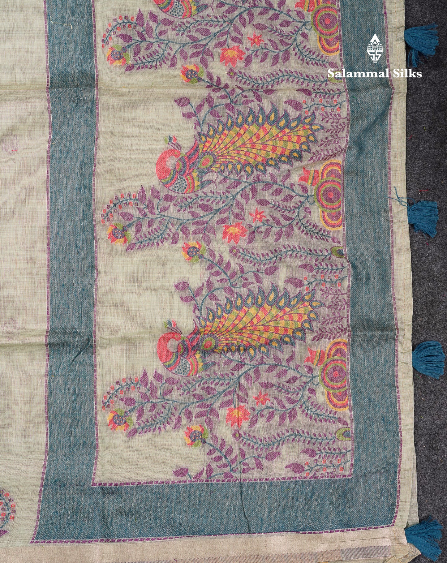 Beautiful Dark Peach Menakari Work Butta Muga Cotton Saree With Blouse