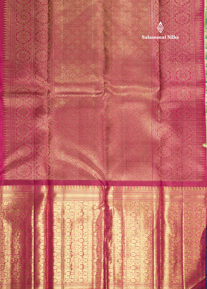 Light Elaichi Green Pure Kanjivaram Silk Saree (2G) Zari With Contrast Long Magenta Border