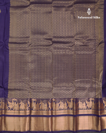 Beautiful Navy Blue Pure Kanjivaram Silk Saree With Traditional Evening Morning Pallaku Border