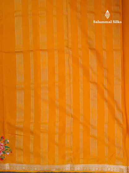Bottle Green Plain Semi Mysore Crepe Saree With Embroidery Work Border