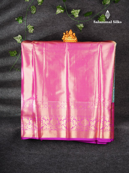 Semi Silk Pattu Pavadai ( Light Green Tissue ) With Violet Blouse  44"