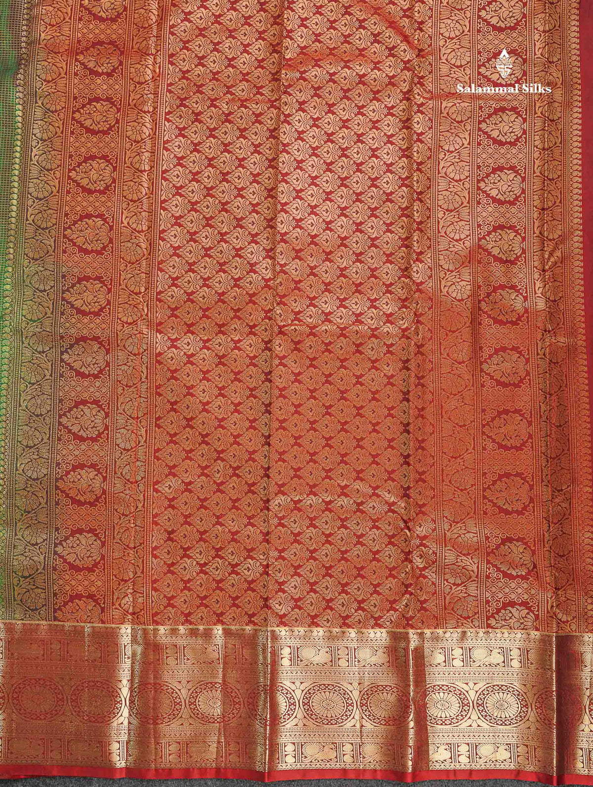 Semi Silk Saree - Green Colour Body Small Checks With Butta & Contrast Maroon Border